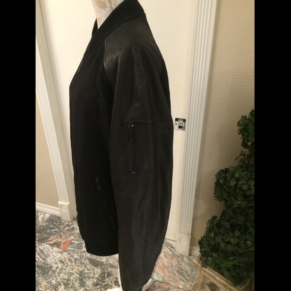 NEW $495 Rogue [ XXL ] Wool Bomber Jacket with Leather Sleeves‎ in Black - Picture 4 of 11